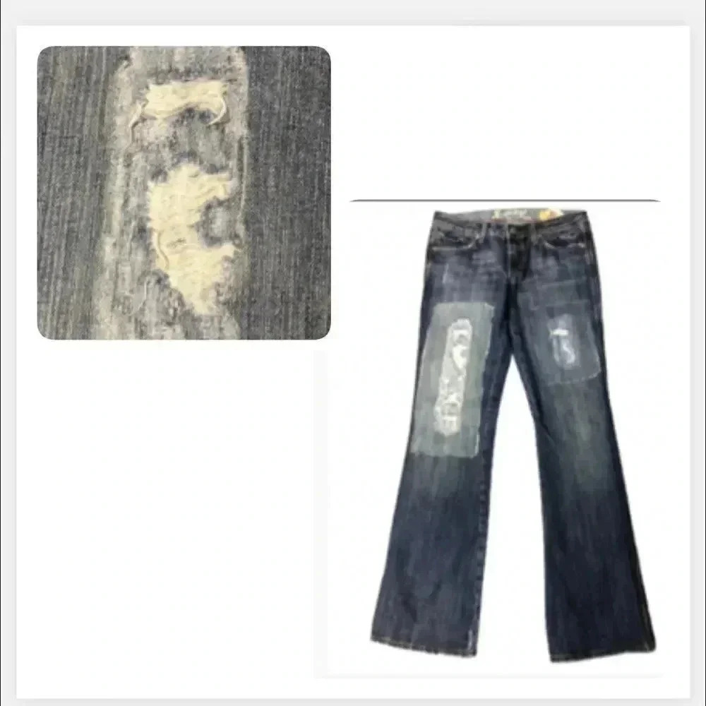 Vintage distressed  JEANS PATCHED RIPPED BOOTCUT JEANS‎